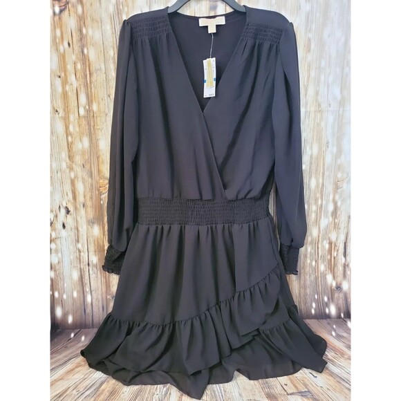 Michael Kors Dresses & Skirts - Michael Michael Kors Women’s Ruffled Faux-Wrap Dress Black  size L spring summer